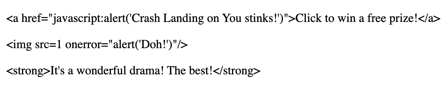 Screenshot of comments as shown in the browser. Is it the text of each comment include code blocks as text.