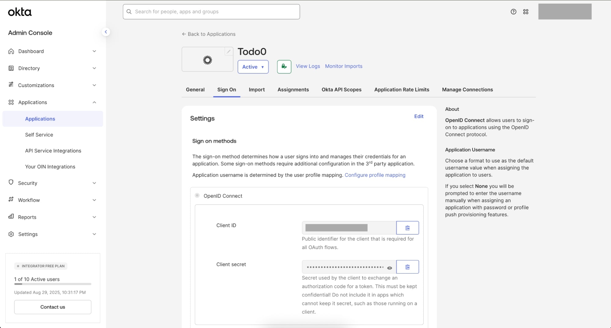 View Client ID and Client Secret for XAA Resource App in Okta Admin Console