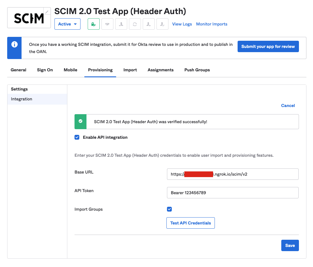 Test Api Credentials UI Image