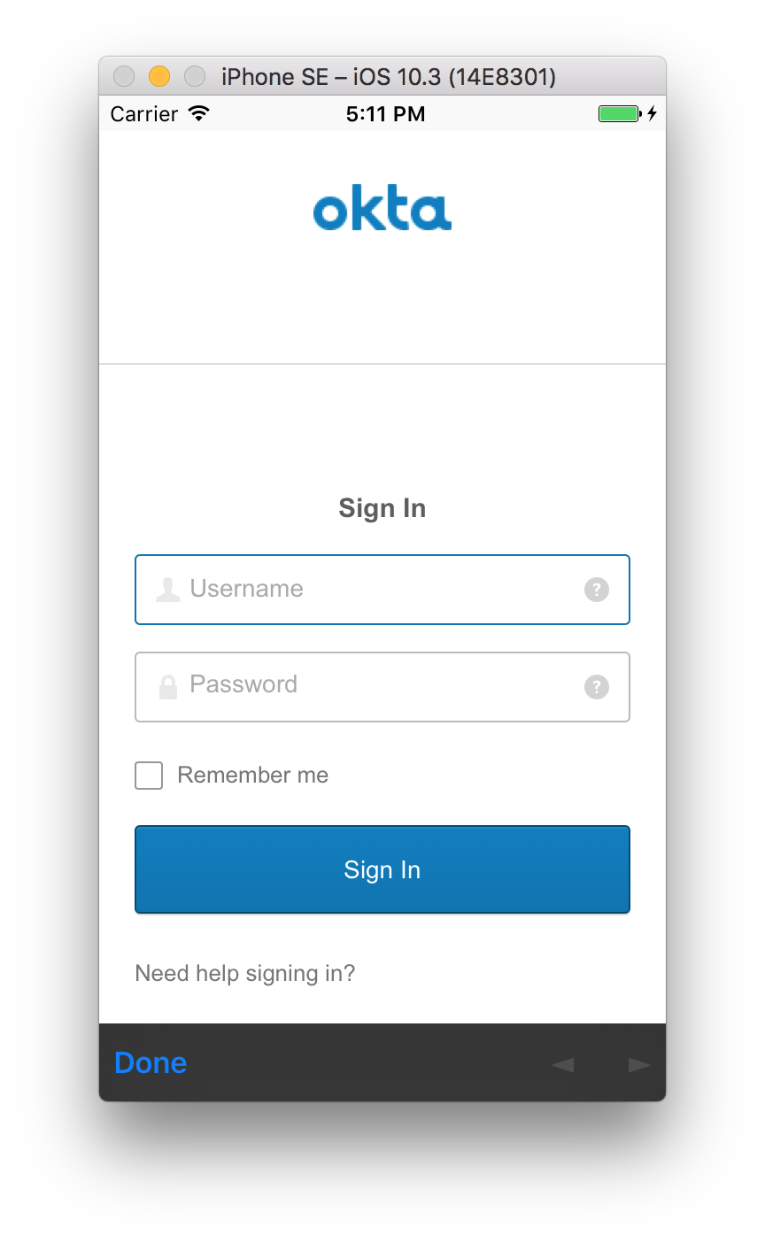 Emulator Okta Login