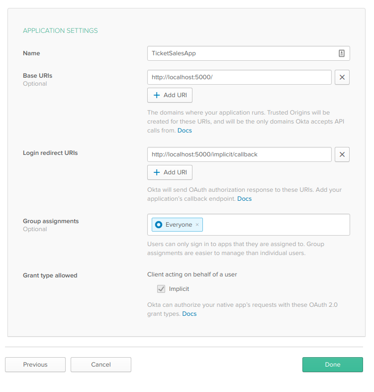 The settings page for the application.