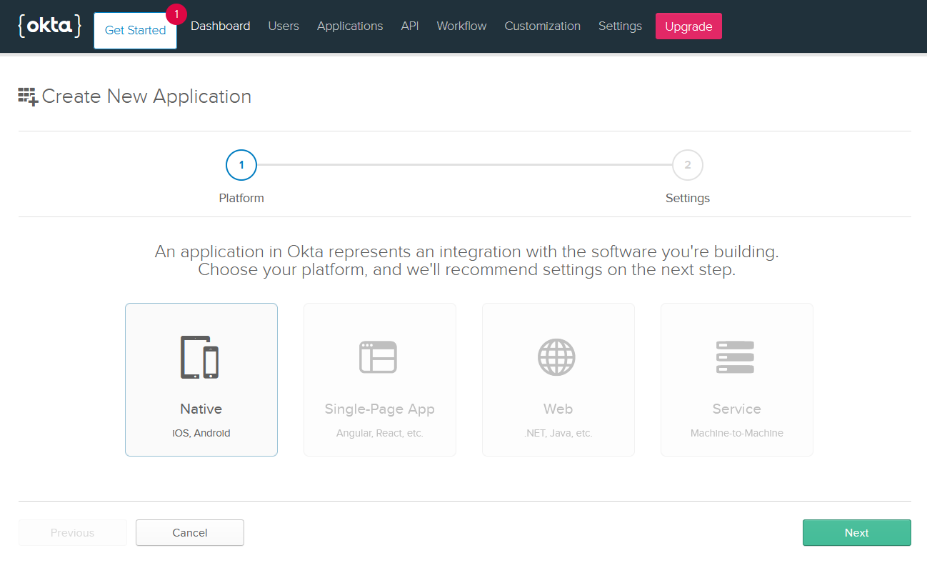 Okta native app selection